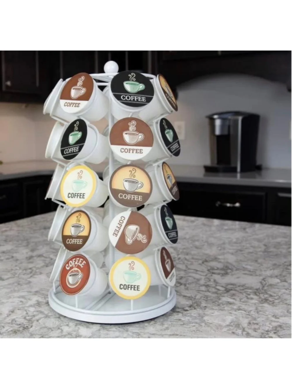 Nifty White K Cup Holder Carousel 35 Pod Rotating Coffee Organizer 13 Inch
